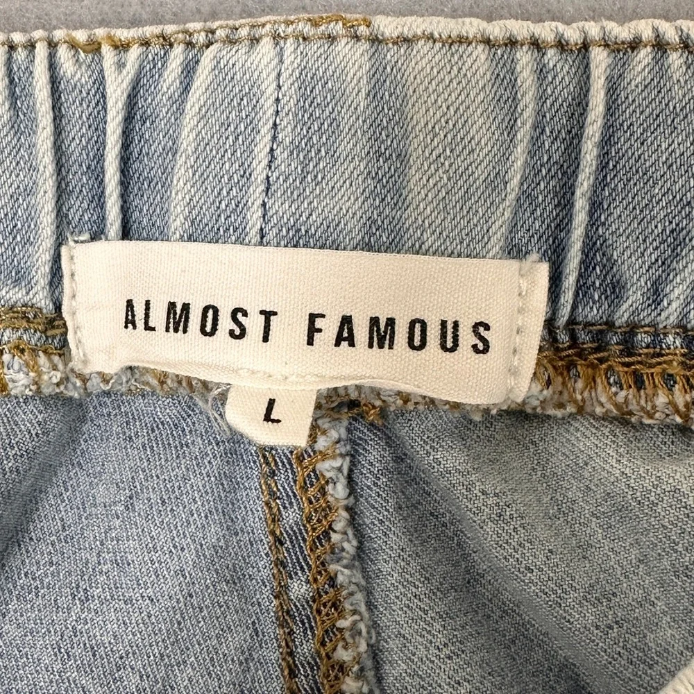 Almost Famous Cargo Denim Joggers‎ Womens Large Light Blue Elastic Waist